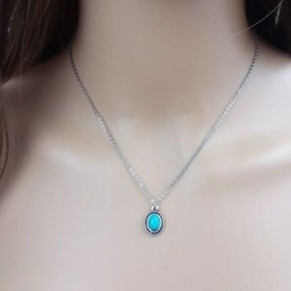 Turquoise Charm Silver Tone Chain Necklace - Picture 2 of 2